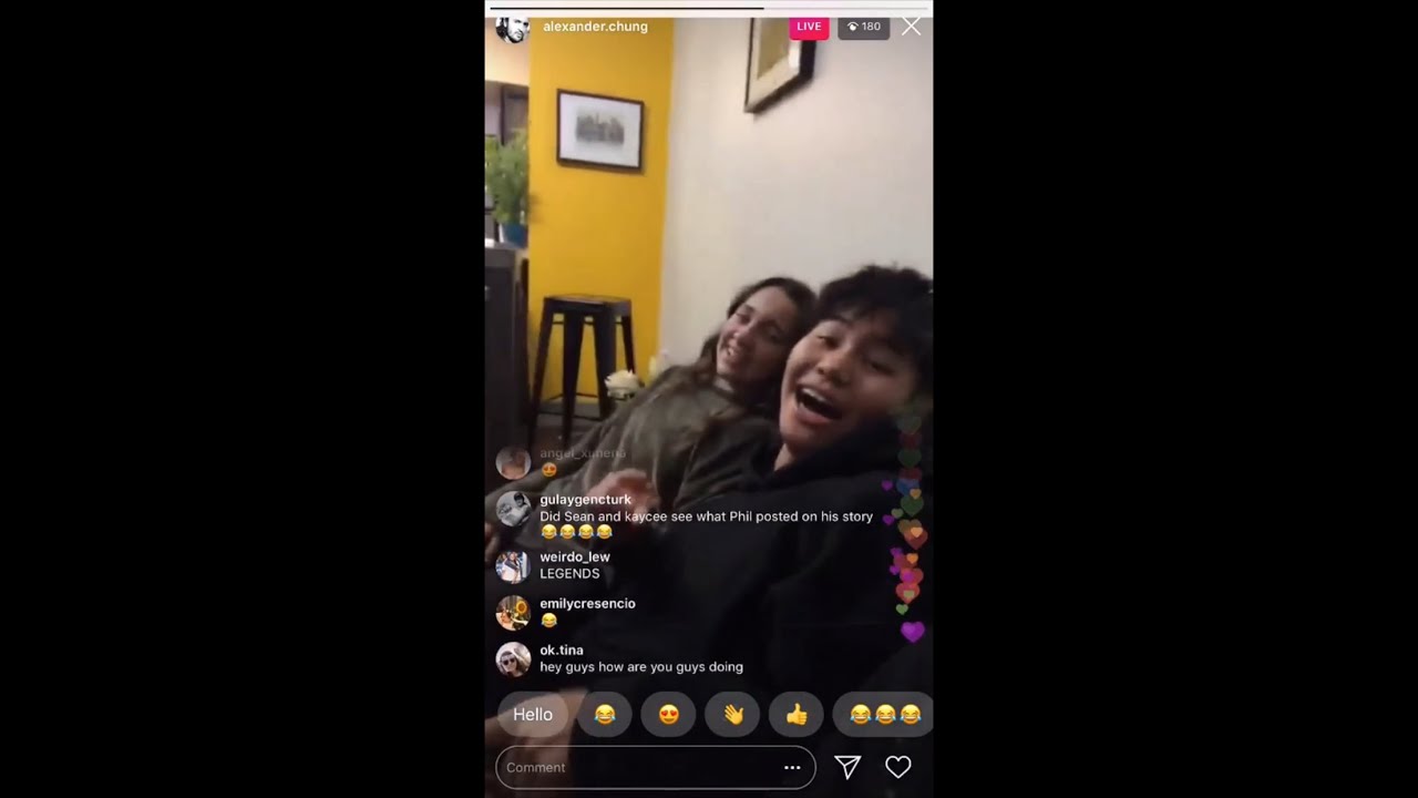 Sean Lew and Kaycee Rice at Wiggle Crew Sleepover (IG Live)