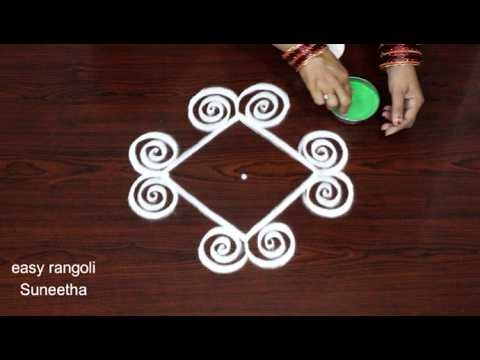 2 Simple and easy rangoli designs with 3 dots🌸Small kolam for beginners🌸Daily muggulu