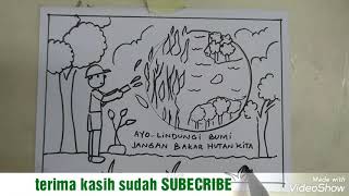 Cara menggambar poster LINDUNGI HUTAN DAN BUMI KITA | drawing save the earth