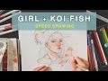 Watch me draw a girl  koi fish