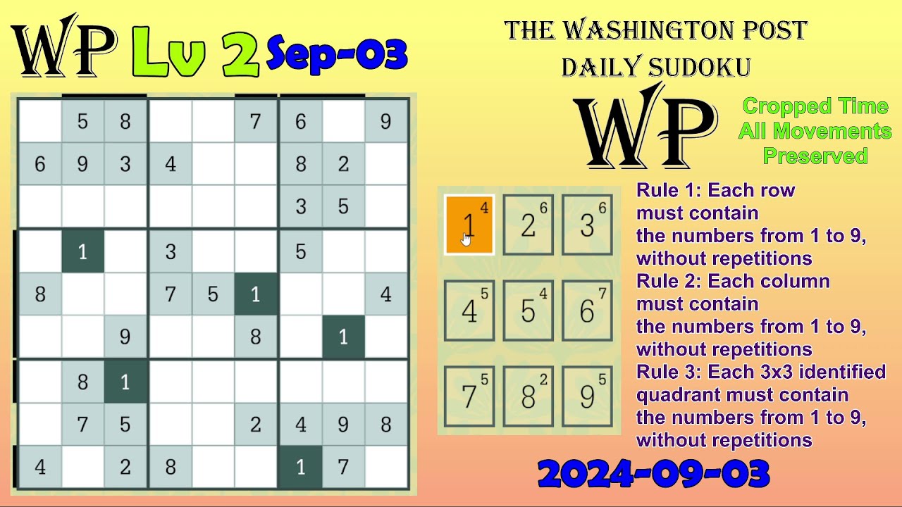 The Washington Post Daily Sudoku 2024-09-03 Level 2 - YouTube