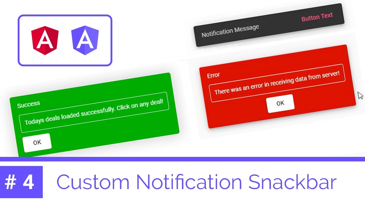 Stylized custom notification in Angular [#4], Snackbar component of  Material library
