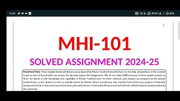 MHI 101 SOLVED ASSIGNMENT 2024-25 / IGNOU MHI 101 SOLVED ASSIGNMENT 2024-25 /PDF WTSP 8228091239