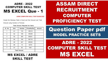 Assam Direct Recruitment Computer Skill Test Excel Question Paper solution pdf 2022