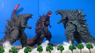 GODZILLA EARTH vs LEGENDARY GODZILLA vs SHIN GODZILLA an epic battle stop motion