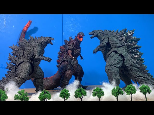 GODZILLA EARTH vs LEGENDARY GODZILLA vs SHIN GODZILLA an epic battle stop  motion 