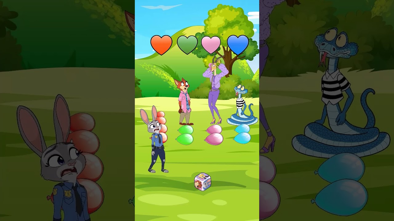 Pop Balloon Challenge - Nick, Judy, Gazelle, Gary De Snake 