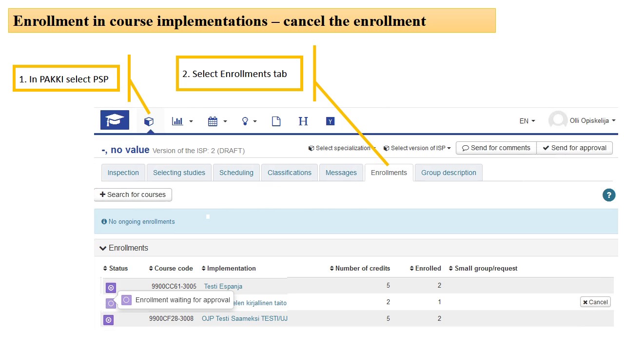 Enrollment in course implementations – cancel the enrollment - YouTube