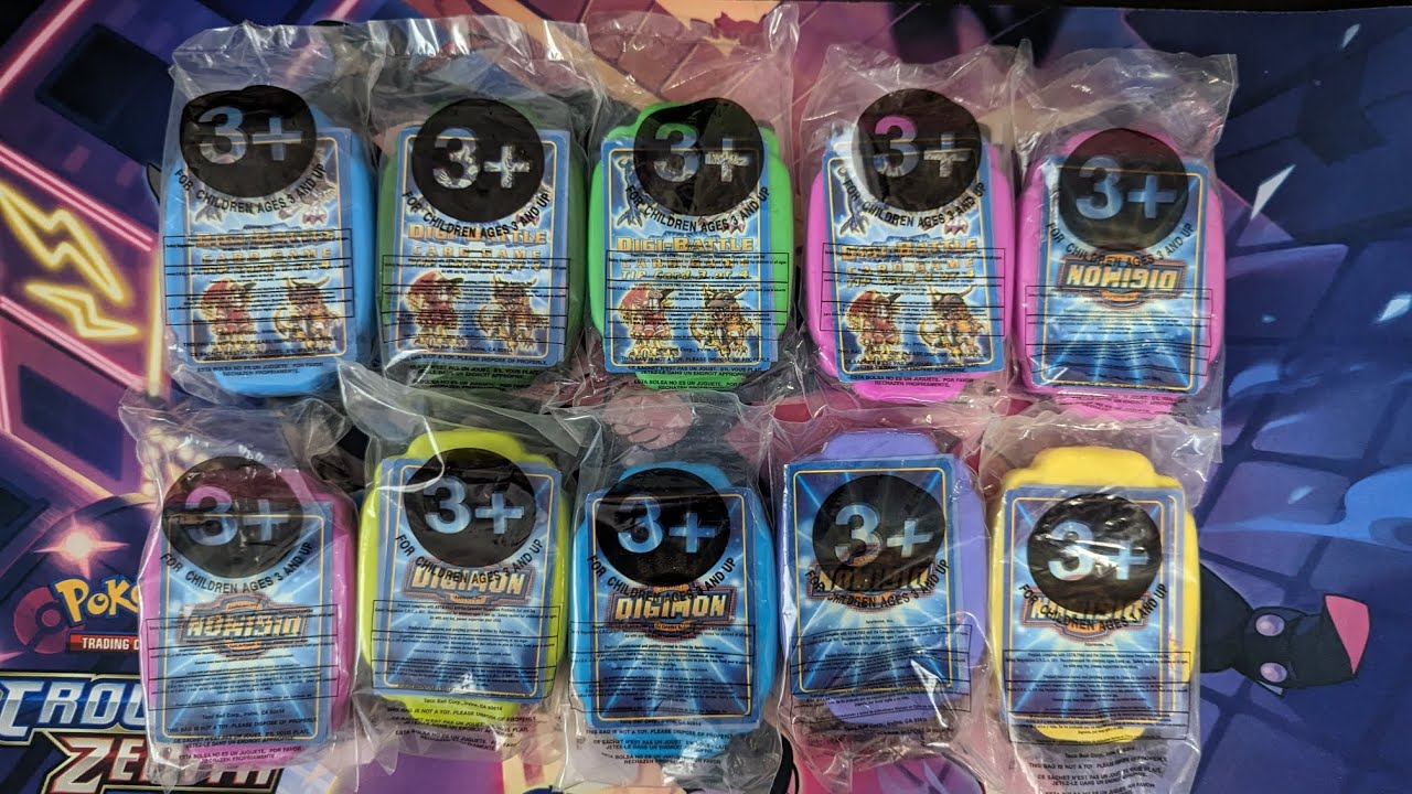taco bell digimon metal cards Opening 10 Digivice Toys with Vintage Digi Battle & These are the 48 embossed