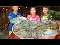 Cook 200 river prawn for 3 recipes | River prawn cooking in village | Cooking with Sros