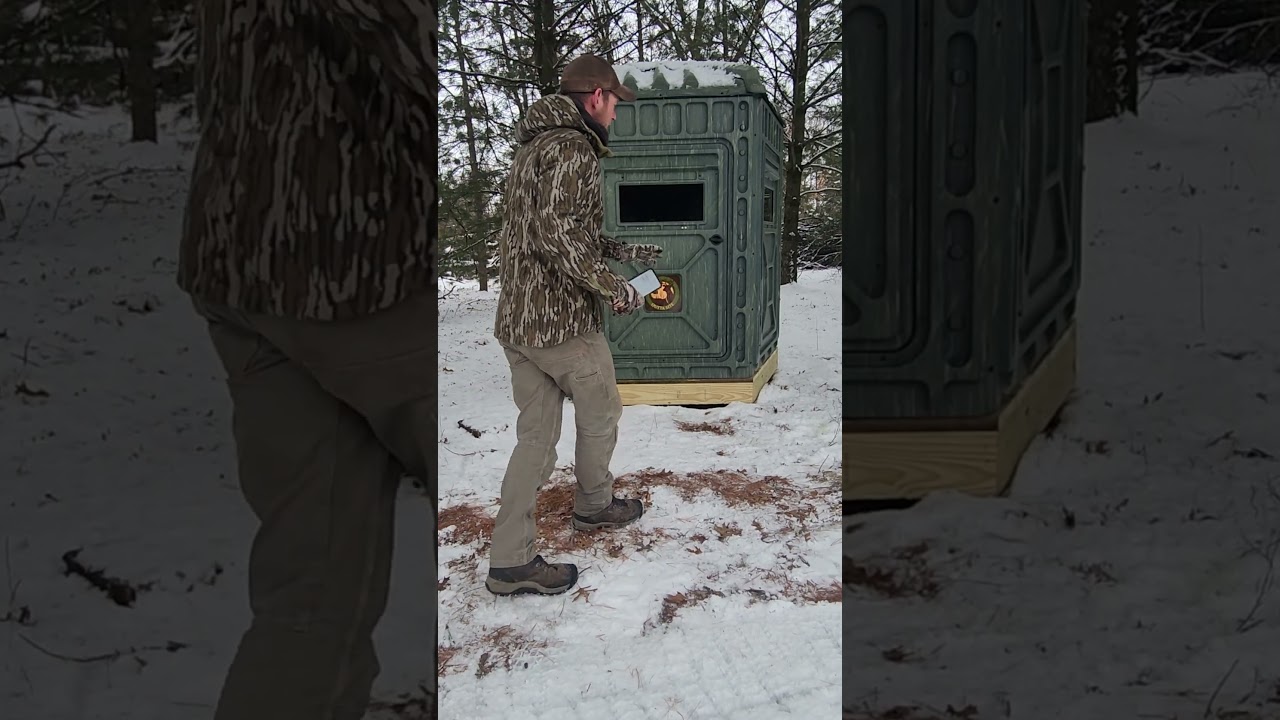 R&E Outdoors demonstrating temp in a non-insulated hunting blind