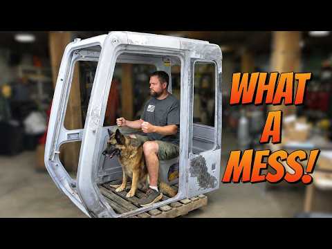 Rebuilding my excavator cab! Disassembly and dent repair - Hitachi EX120-2