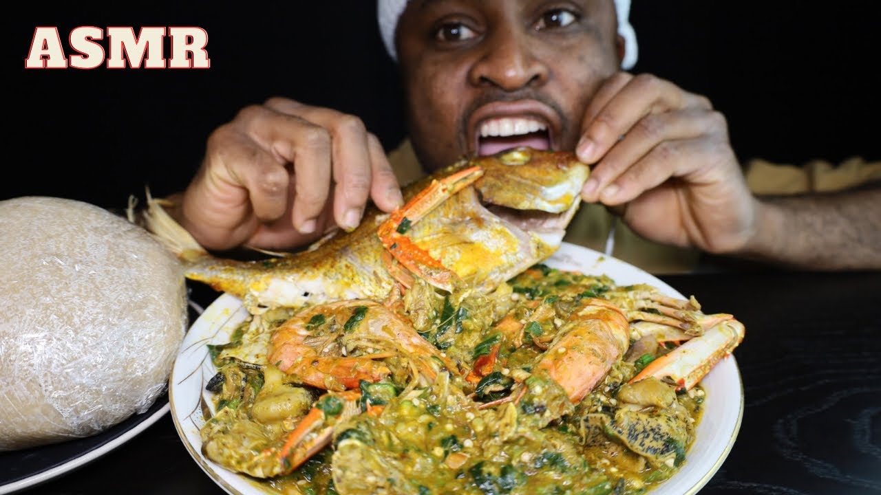 Mukbang Crab,FishBone Seafood Okro Soup,Big Prawn & Snails.Viral African Food Vlog in Japan.