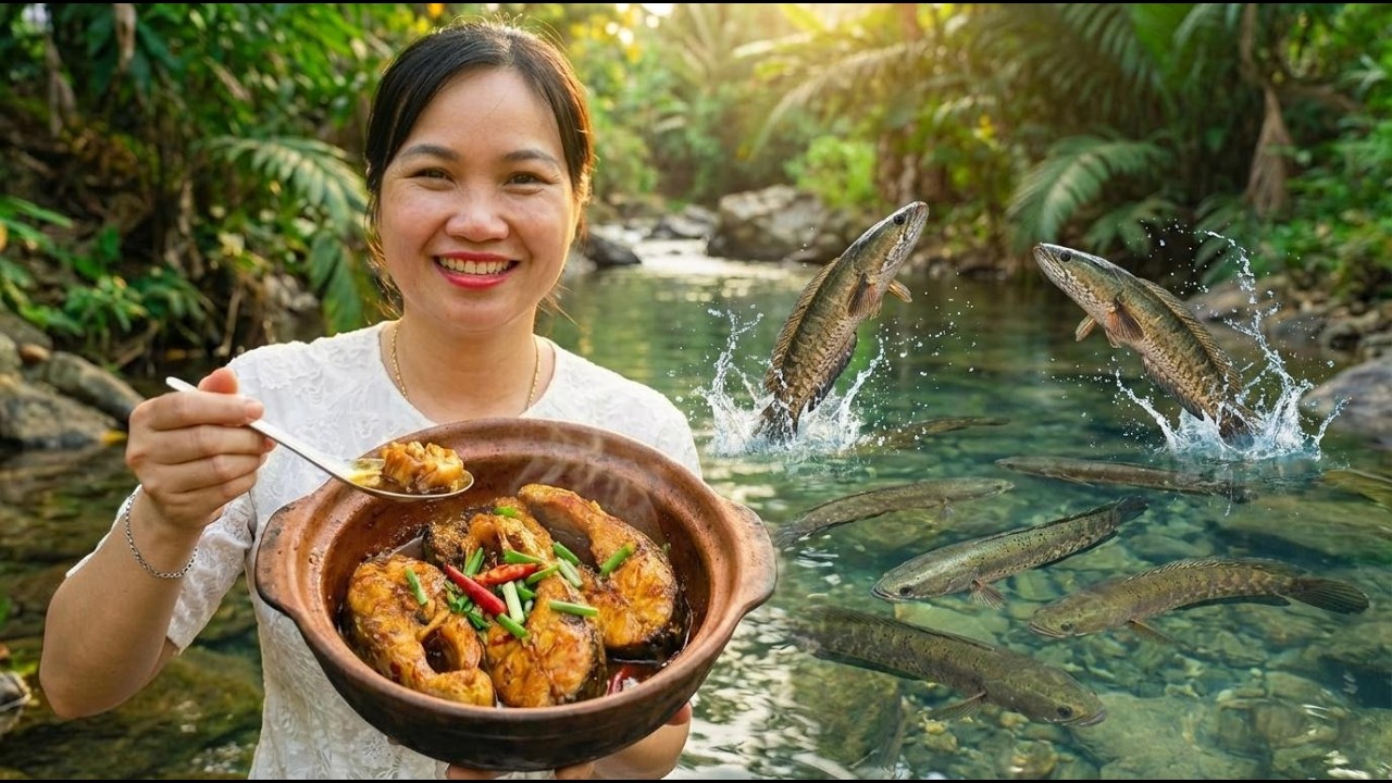 Catch Wild Snakehead Fish & Cook Braised Fish in Clay Pot - Farm to Table