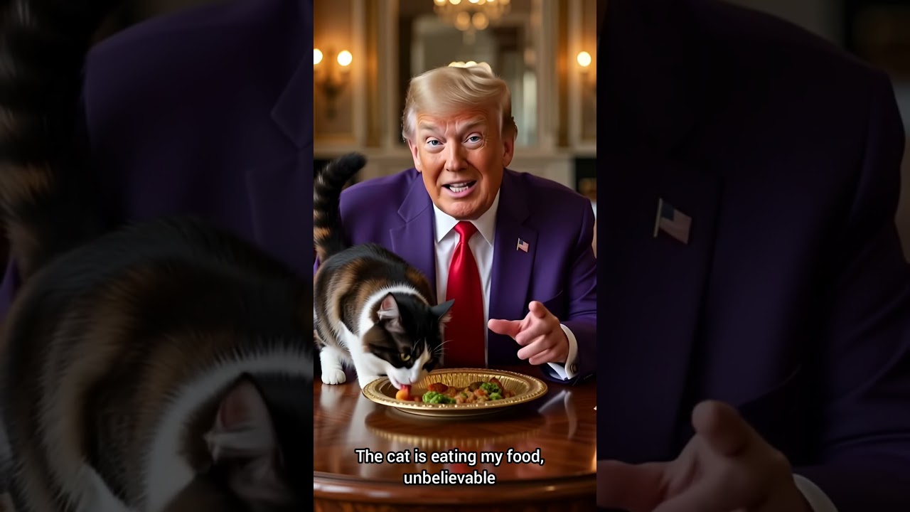 Кот Дональда Трампа ест с золотой тарелки, как королевская особа 😻