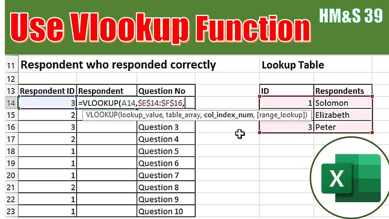 How To Use Vlookup Function In Excel HM&S 39 - YouTube