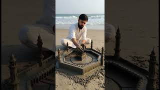 Building A Giant Mud Al-Masjid Al-Haram On The Beach Ultra Realistic
