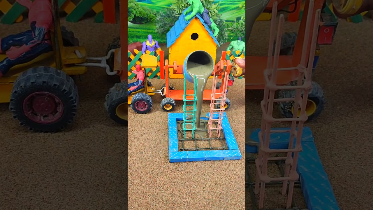 🚜🔥 Real Working Mini Tractor Cement Pillar Making Machine with Bricks 😱 