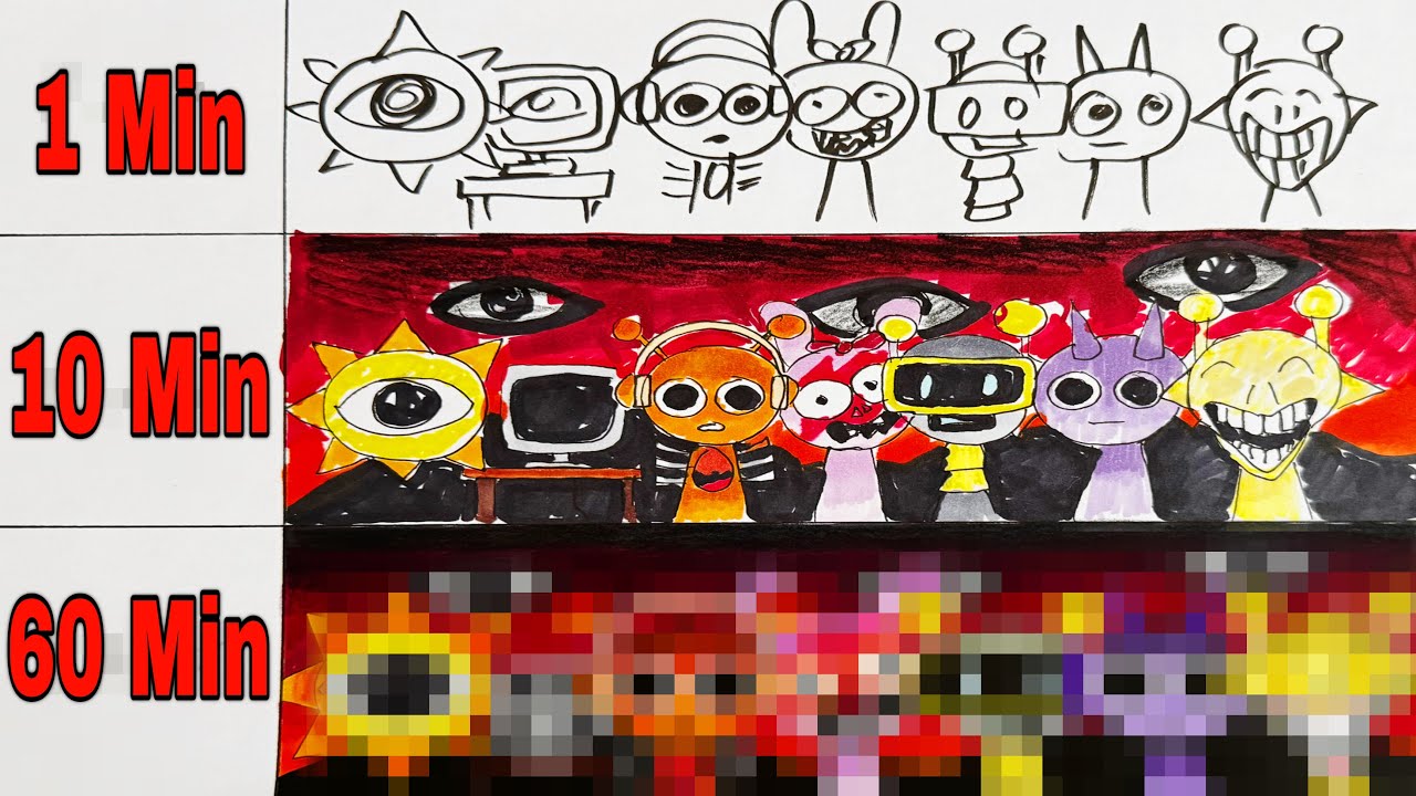 Drawing INCREDIBOX SPRUNKI ( Horror ) Phase 2 in 1 Min, 10 Min and 1 Hour