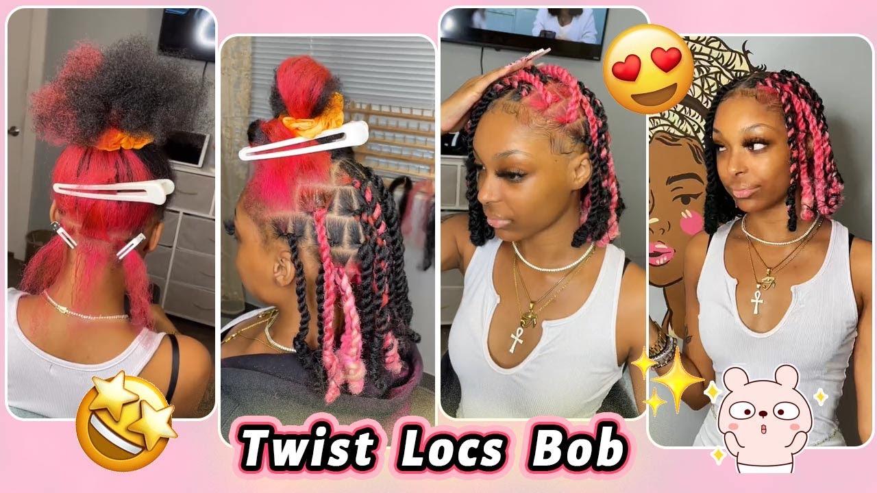 HOW TO INVISIBLE TWIST LOCS BOB SKUNK STRIPE PINK COLOR STRAT TO