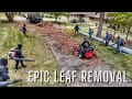 Leaf clean up made easy total chaos with the entire crew mower used as leaf dozer for the win