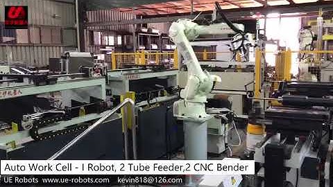 UE Robots Headrest Auto work Cell - I Robot, II Tube Feeder, II CNC Bender,Weld seam detection