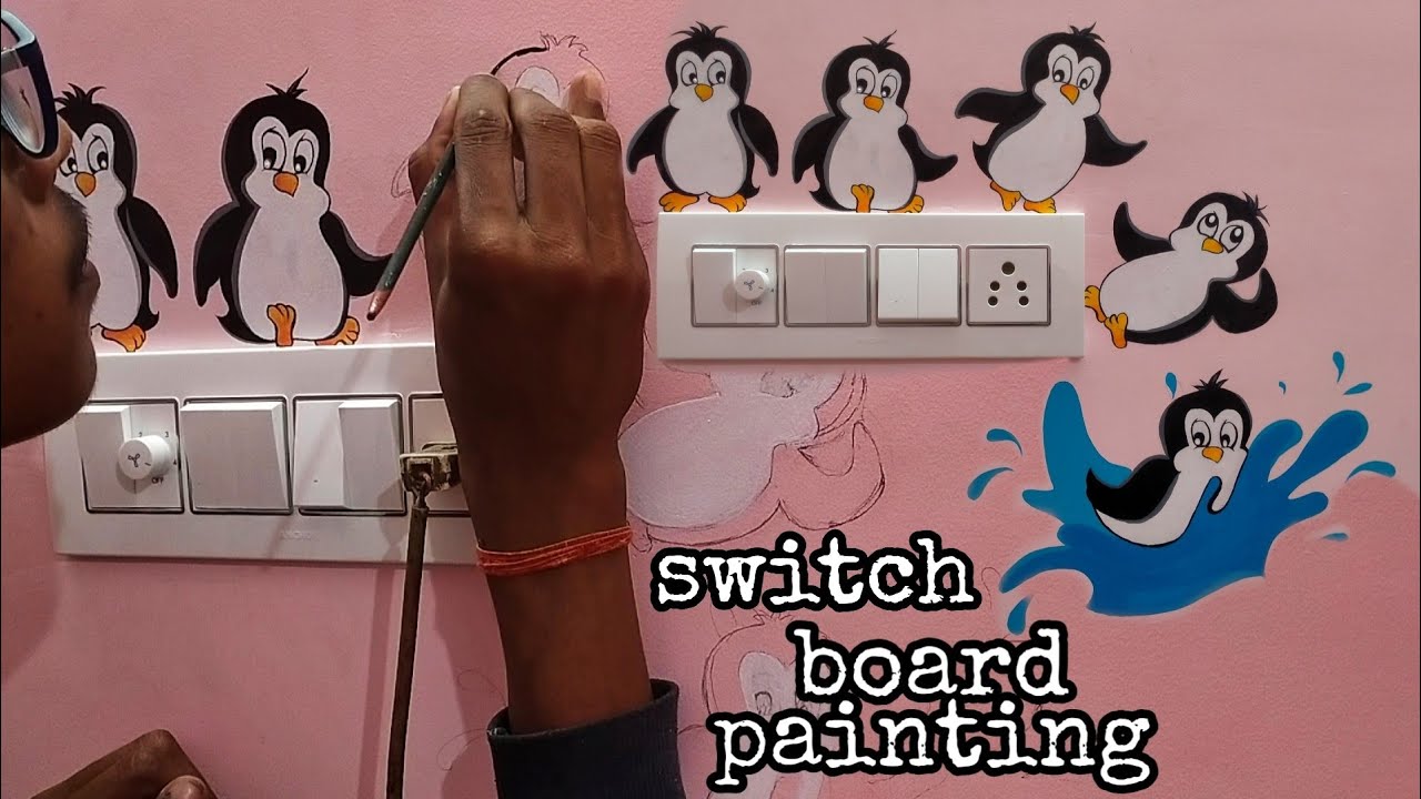 Switchboard painting designcartoon penguin wall painting idea ...