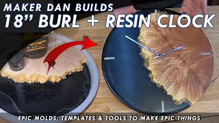 DIY 18" Maple Burl & Epoxy Resin Clock Using Big Round Silicone Mold & Router Template