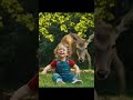 Deer play with the kid...Cute moment