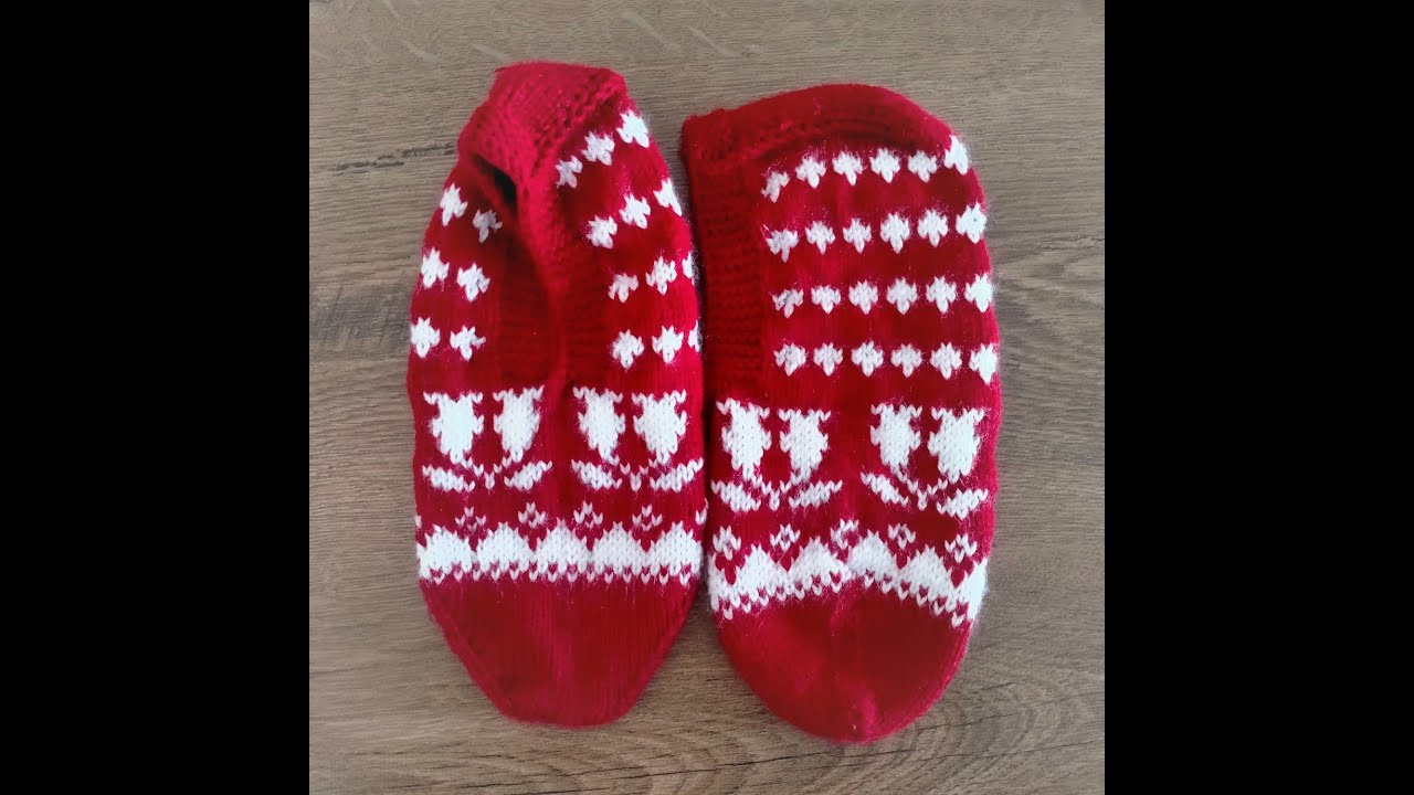 LALE DESENLİ BEŞ ŞİŞ PATİK MODELİ ( Dıştan örümü)/ Örgü Fikirlerim