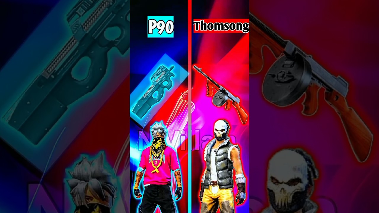 "Thompson vs P90 🔥 Free Fire Gun Comparison!" 