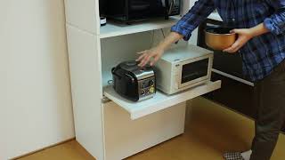 キッチン家電ラックの家電収納部スライド棚の動き