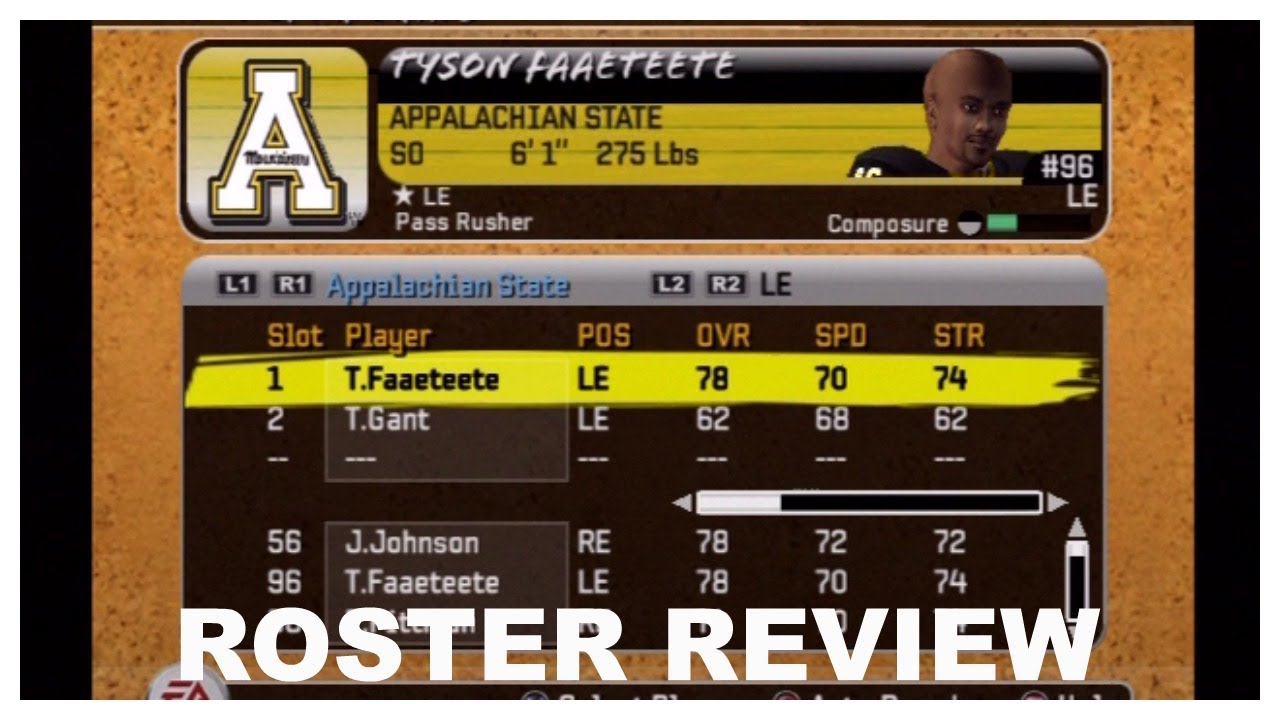 APPALACHIAN ST -- ROSTER REVIEW -- NCAA FOOTBALL 09 -- PS2