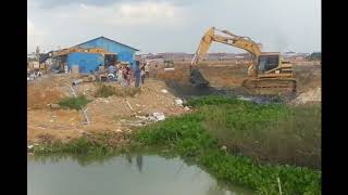 Hydraulic Excavator Is Digging Waste Water System