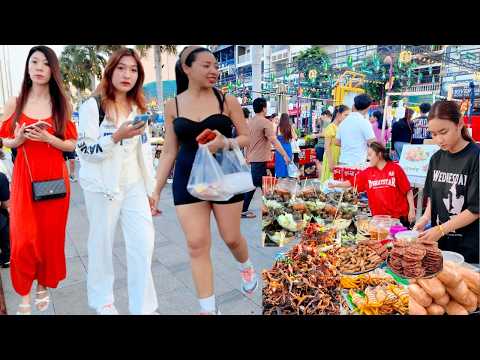 Amazing Walking Tour 2026! HIDDEN CAMBODIAN Street Food - Evening Riverside Food Market, Phnom Penh