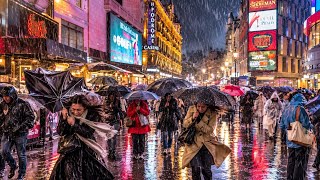 London Heavy Rain & Stormy Wind Walk 🌧️ | Oxford Circus to Luxury Mayfair at Night [4K HDR]