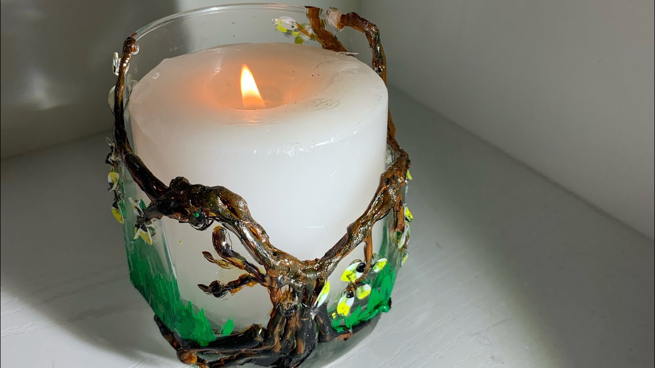 Waste material craft Candle holder made with broken glass candle