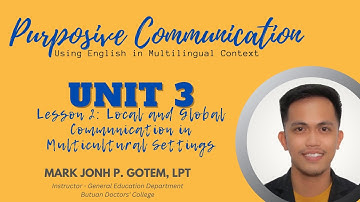 UNIT 3: INTERCULTURAL COMMUNICATION,LESSON 2: LOCALANDGLOBAL COMMUNICATION IN MULTICULTURAL SETTINGS