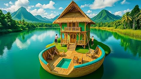 150 Days Building a Floating Bamboo Lake House with a Pool on a Desert Island Using Primitive Tools