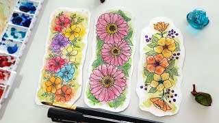 DIY Bookmarks using pen and watercolor || Easy metallic watercolor bookmark ideas
