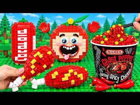 LEGO PICNIC MUKBANG 🔥 Spicy Fast Food Challenge (Pizza, Korean Noodles...) | Lego Food