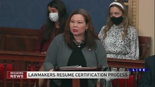 US Senator Tammy Duckworth speaks after Congress returns to certify the 2020 election