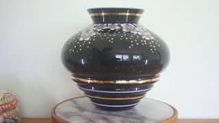Vintage Large Fenton Hand Painted Black Glass Vase