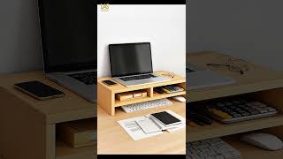 Wooden Monitor Stand Riser with Storage – Desktop Organizer Shelf for Laptop, PC, Office Table