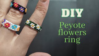 DIY how to make beaded flower ring, peyote beading