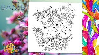 Coloring Bambi - Bambi and Faline in flowers Disney Coloring Book & Pages