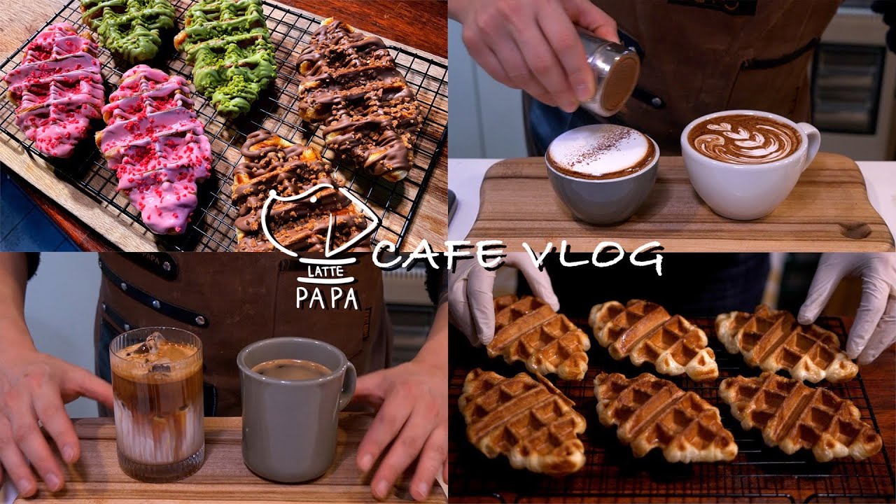 [ENG] Cafe Vlog | I just wanted to eat a chocolate donut! | Making chocolate waffles by type 