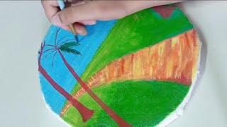 Round canvas painting.Acrylic painting #painting #canvaspainting #acrylicpainting #video #subscribe