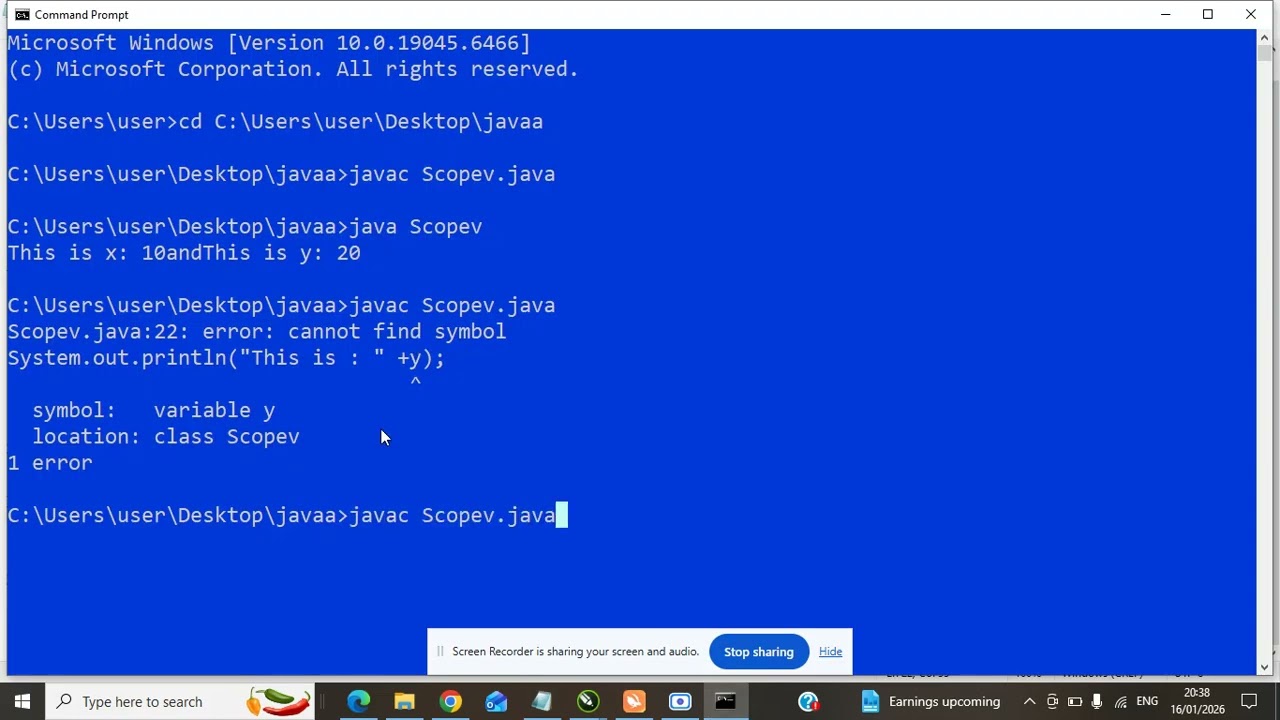 Scope of a variable in Java.