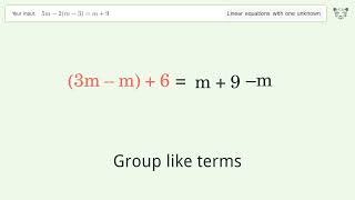 Solve 5m-2(m-3)=m+9: Linear Equation Video Solution | Tiger Algebra